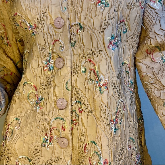 Vintage DB Sport Beaded & Sequin Crinkle Jacket Beige, Embroidered, Sz M - Picture 10 of 16